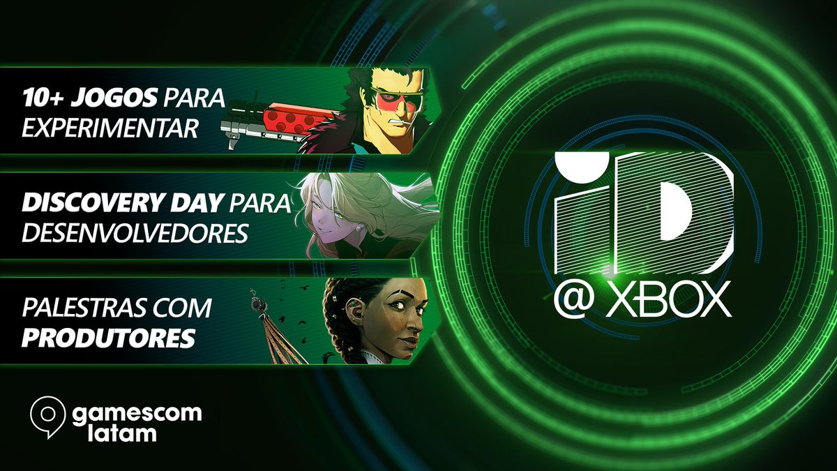 🎮 De 30 de abril a 4 de maio, a ID@Xbox marca presença na gamescom latam! 
São mais de 10 jogos disponíveis, Discovery Day para devs e palestras incríveis. 
Visite nossa área de jogos e confira todas as novidades! 💚 #gamescomLATAM
