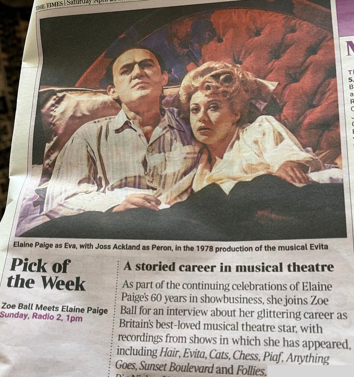 Elaine Paige (@elaine_paige) on Twitter photo Thank you <a href="/thetimes/">The Times and The Sunday Times</a> for making the <a href="/BBCRadio2/">BBC Radio 2</a> special <a href="/ZoeTheBall/">Zoe Ball</a> Meets Elaine Paige your Pick of the Week! You can catch it on <a href="/BBCSounds/">BBC Sounds</a> Thank you <a href="/thetimes/">The Times and The Sunday Times</a> for making the <a href="/BBCRadio2/">BBC Radio 2</a> special <a href="/ZoeTheBall/">Zoe Ball</a> Meets Elaine Paige your Pick of the Week! You can catch it on <a href="/BBCSounds/">BBC Sounds</a>