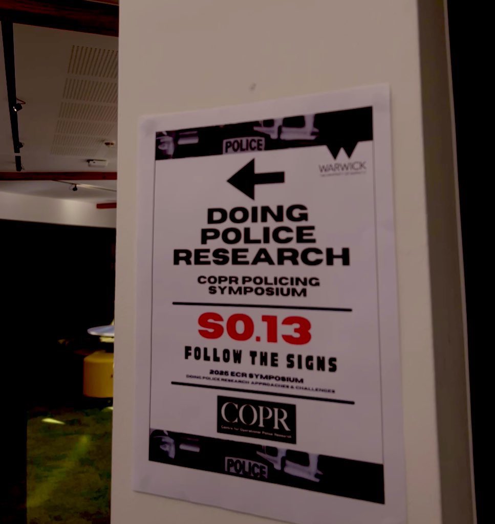 satkartarkc's tweet photo. Attended the ‘Doing Police Research: Approaches and Challenges’ Symposium by the Centre for Operational Police Research (COPR) at @uniofwarwick today. Grateful for the opportunity to present my PhD research for the first time and for all the insightful conversations! https://t.co/KPNGJ1e1hz