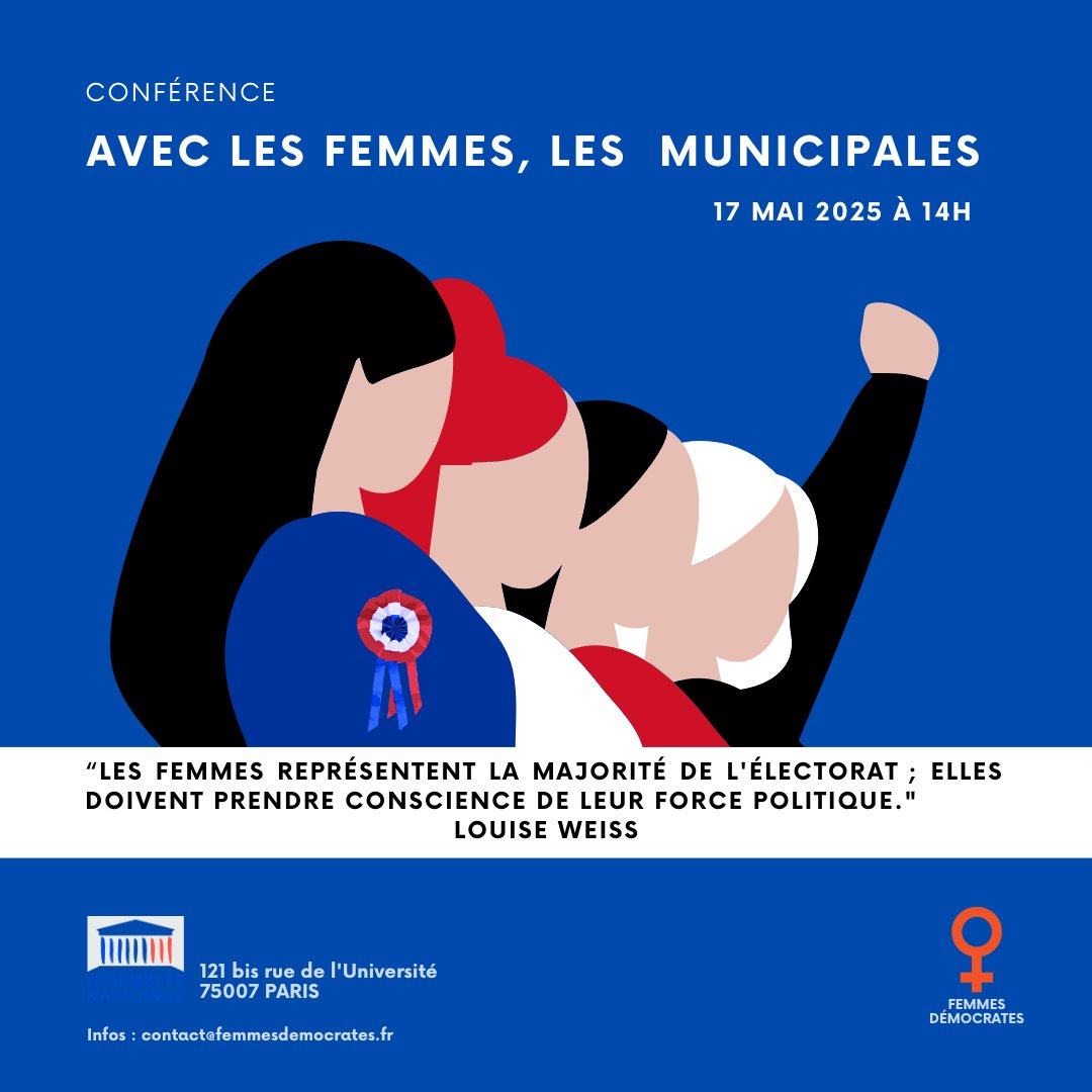 Femmes Démocrates (@femmes_dem) on Twitter photo 🎉 Aujourd'hui, nous célébrons le 80e anniversaire du 1er vote des femmes en France 🗳️ ! Un moment historique pour l'égalité des droits.
À cette occasion, nous organisons une conférence à l'<a href="/AssembleeNat/">Assemblée nationale</a> le 17 mai : "Avec Les Femmes, les Municipales"
✍️urlr.me/8tPuNs 🎉 Aujourd'hui, nous célébrons le 80e anniversaire du 1er vote des femmes en France 🗳️ ! Un moment historique pour l'égalité des droits.
À cette occasion, nous organisons une conférence à l'<a href="/AssembleeNat/">Assemblée nationale</a> le 17 mai : "Avec Les Femmes, les Municipales"
✍️urlr.me/8tPuNs