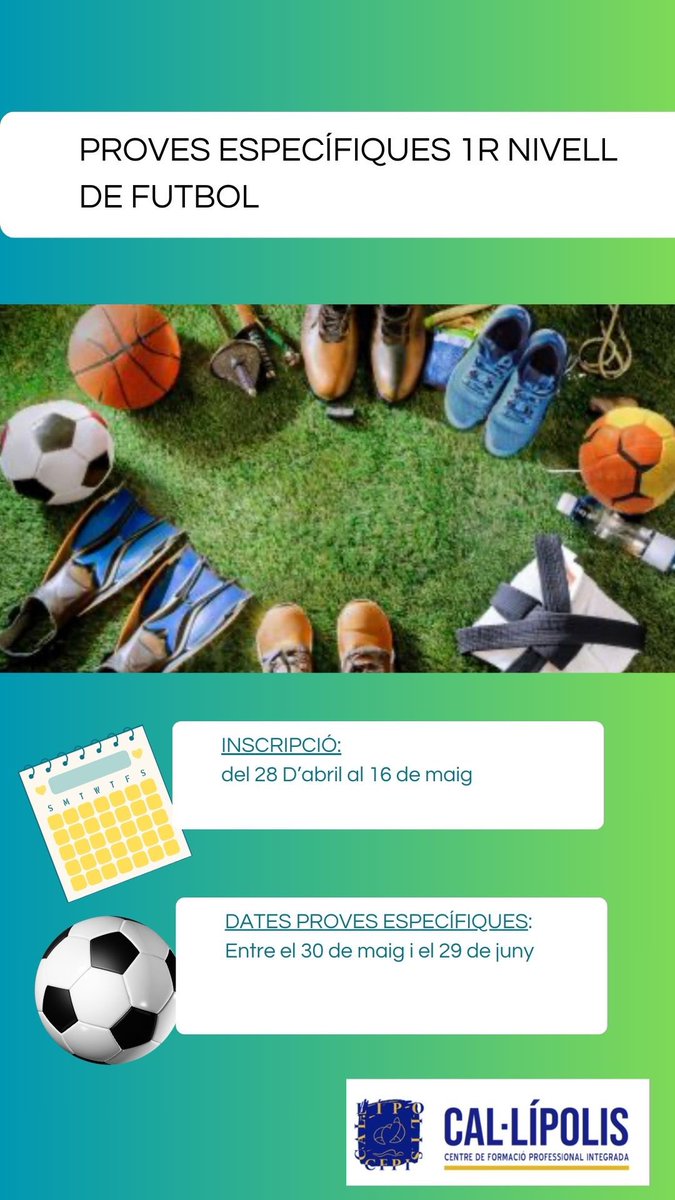 🔹INSCRIPCIÓ PROVES D’ACCÈS 1r NIVELL DE FUTBOL⚽️🔹