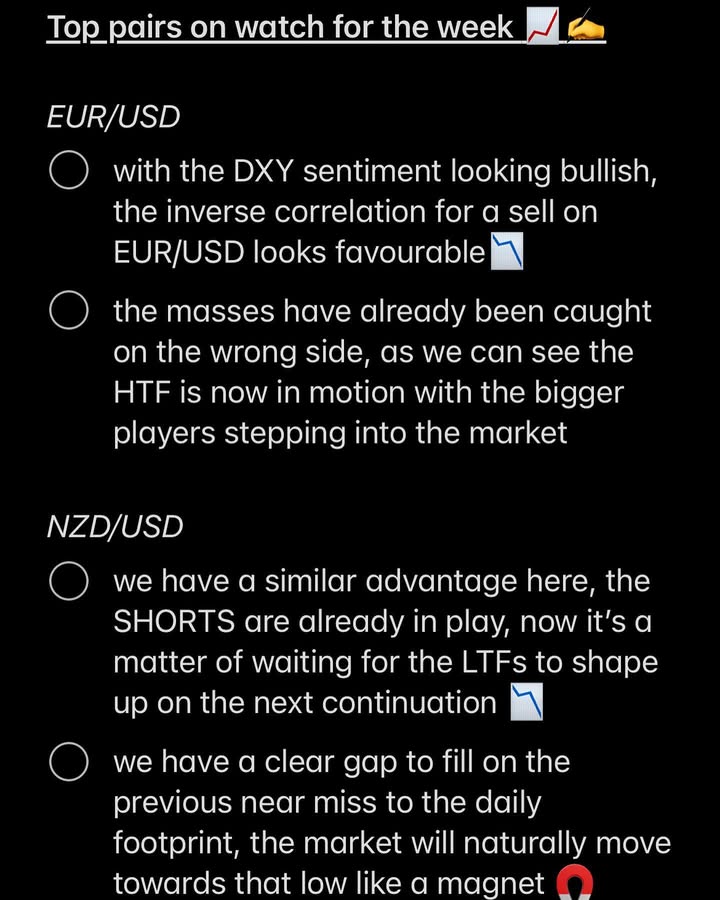 ClintonJake986's tweet image. TECHNICAL TALK ➡️➡️

+6.4% banked last week on EUR/USD ☑️ 

Here are some important pairs to look out for this week 📉