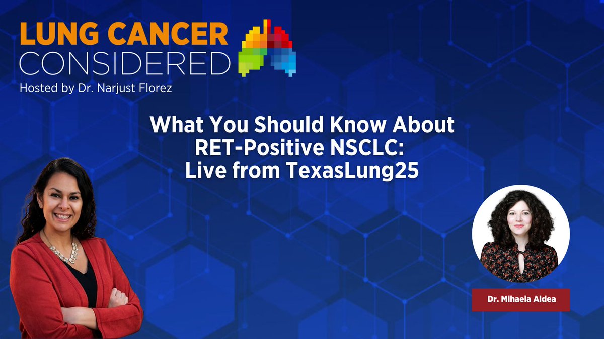 IASLC (@iaslc) on Twitter photo This week's #LungCancerConsidered episode was recorded live from #TexasLung25! <a href="/NarjustFlorezMD/">Narjust Florez, MD, FASCO</a> & <a href="/mihaela_aldea/">Mihaela Aldea</a> break down RET-positive NSCLC—diagnostic challenges, treatment options & what clinicians need to know.
🎧 Listen now: bit.ly/TL25RET This week's #LungCancerConsidered episode was recorded live from #TexasLung25! <a href="/NarjustFlorezMD/">Narjust Florez, MD, FASCO</a> & <a href="/mihaela_aldea/">Mihaela Aldea</a> break down RET-positive NSCLC—diagnostic challenges, treatment options & what clinicians need to know.
🎧 Listen now: bit.ly/TL25RET