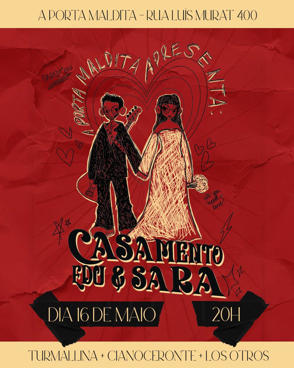 🔥 Adivinha só? A Turmallina tá de volta!
Primeiro show de 2025 com <a href="/cianoceronte/">Cianoceronte</a> e <a href="/LosOtros/">Los Otros</a> 🎸
💍 E ainda vamos celebrar o casamento do Edu &amp; da Sara!

📅 16/05 | ⏰ 20h
📍 A Porta Maldita – R. Luís Murat, 400
🎫 Ingressos na bio!
🖤 Vem viver essa noite com a gente!