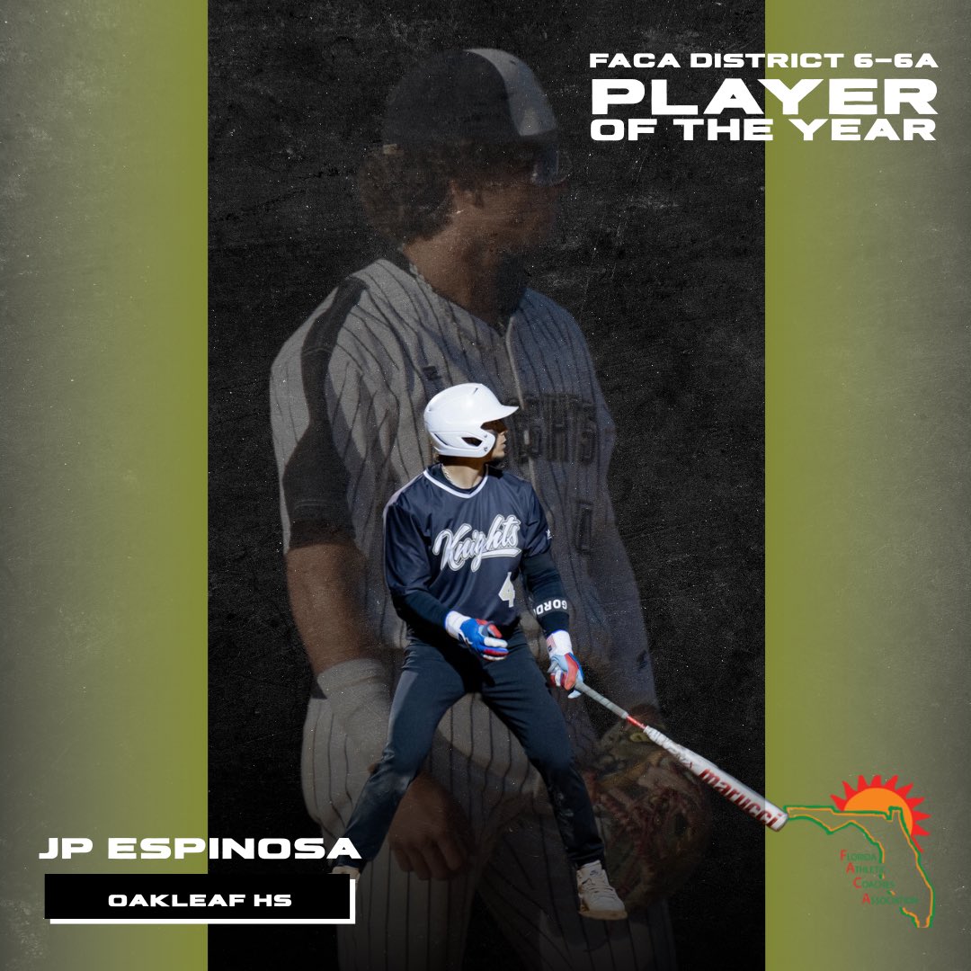 Congrats to our guy JP Espinosa for winning FACA district 6 player of the year. He had an outstanding season one that may never be repeated again. .400 avg, 30+ hits, 30+ runs, 30+ SB, 2 HR out of the leadoff spot. <a href="/SantaFeCollege/">Santa Fe College</a> baseball is getting a great ball player ⚔️