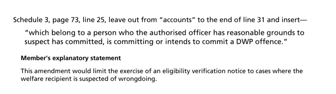 238 MPs voted against limiting surveillance of welfare claimants bank accounts to only those suspected of wrongdoing (amendment 11 👇)

They've decided that all welfare claimamts are guilty until proven innocent. 

What. Is. Happening.