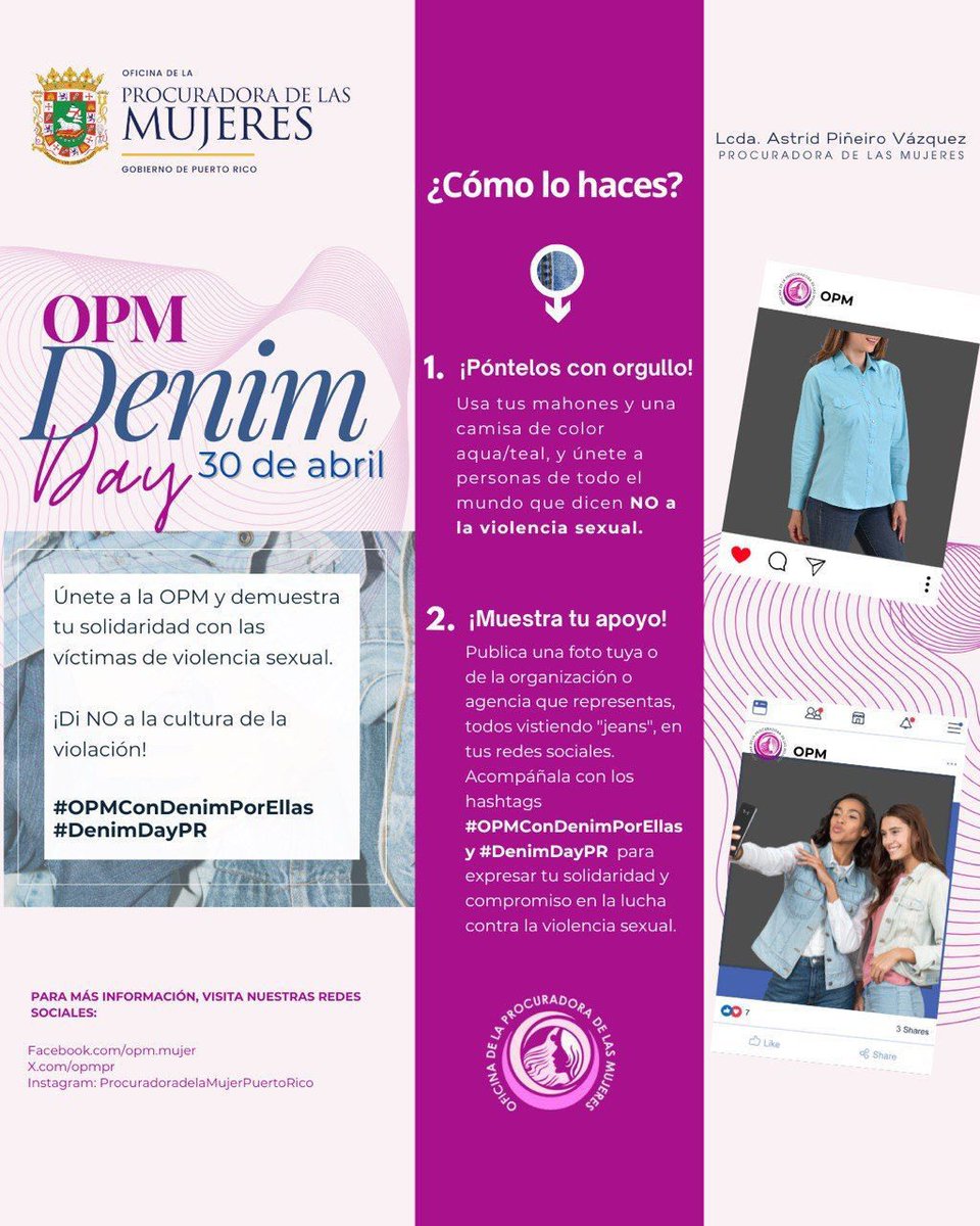 En la OIPC decimos NO a la violencia sexual. Este 30 de abril nos unimos al #DenimDayPR y a la @ProcuradoradelasMujeres vistiendo mahón y camisa aqua/teal, alzando la voz en solidaridad con las víctimas. ¡Únete y demuestra tu apoyo!