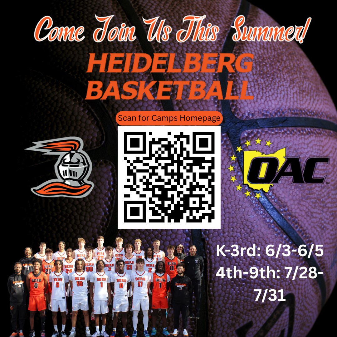 🚨CAMP SEASON🚨

Great opportunity to learn from our coaching staff and have some fun. 

Registration is accessible through the link below⬇️ and through the QR code!
bergbasketballcamps.com/index.cfm