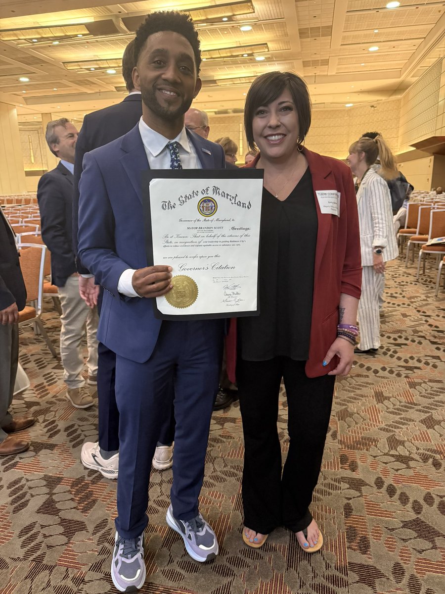 Emily Keller (@emily_n_keller) on Twitter photo Today at the Tuerk Conference, <a href="/MayorBMScott/">Brandon M. Scott</a> was given the NCADD MD Chairman’s Award for
his vision and dedication to addressing the overdose crisis. I was honored to present him a Governors Citation on behalf of <a href="/GovWesMoore/">Governor Wes Moore</a> and <a href="/LtGovMiller/">Lt. Governor Aruna Miller</a>. TY for your leadership, Mayor! Today at the Tuerk Conference, <a href="/MayorBMScott/">Brandon M. Scott</a> was given the NCADD MD Chairman’s Award for
his vision and dedication to addressing the overdose crisis. I was honored to present him a Governors Citation on behalf of <a href="/GovWesMoore/">Governor Wes Moore</a> and <a href="/LtGovMiller/">Lt. Governor Aruna Miller</a>. TY for your leadership, Mayor!