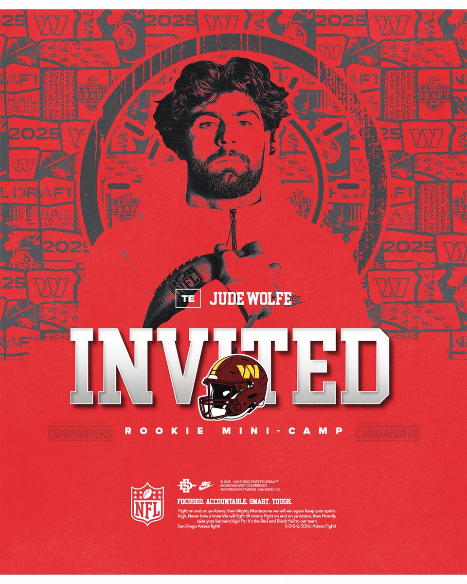 San Diego State Football (@aztecfb) on Twitter photo Congrats to <a href="/judewolfe25/">Jude Wolfe</a> for being invited to the <a href="/Commanders/">Washington Commanders</a> rookie mini-camp! Congrats to <a href="/judewolfe25/">Jude Wolfe</a> for being invited to the <a href="/Commanders/">Washington Commanders</a> rookie mini-camp!