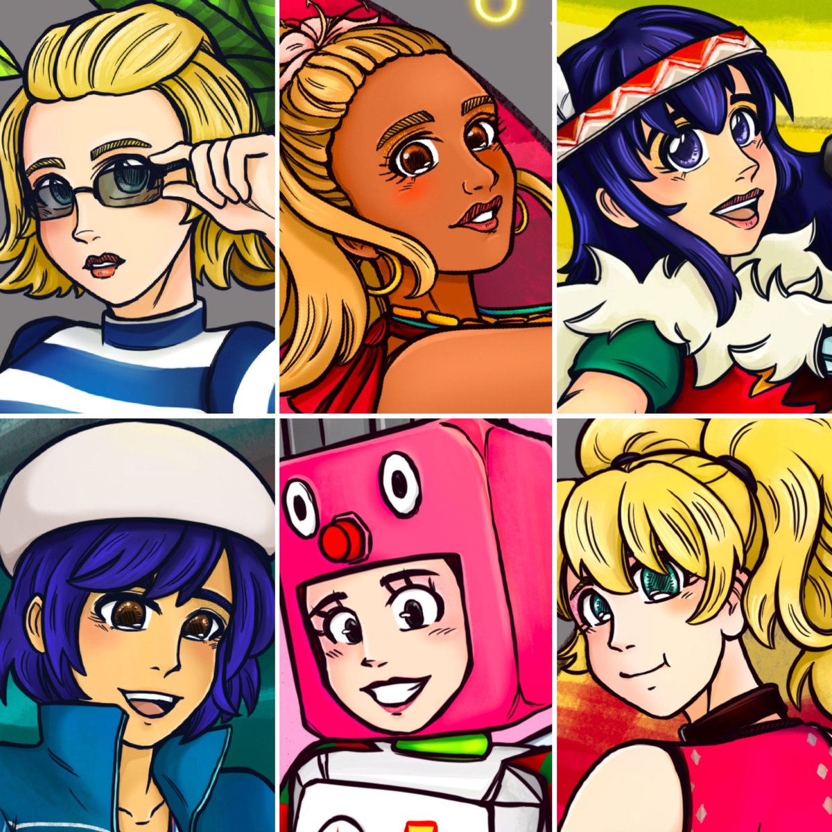 I’ve been busy with some personal projects in the past week, but starting on the next DDR palette piece tonight. In the meantime, here’s a little collage of the female cast of SN since I’ve officially drawn them all. Enjoy!~