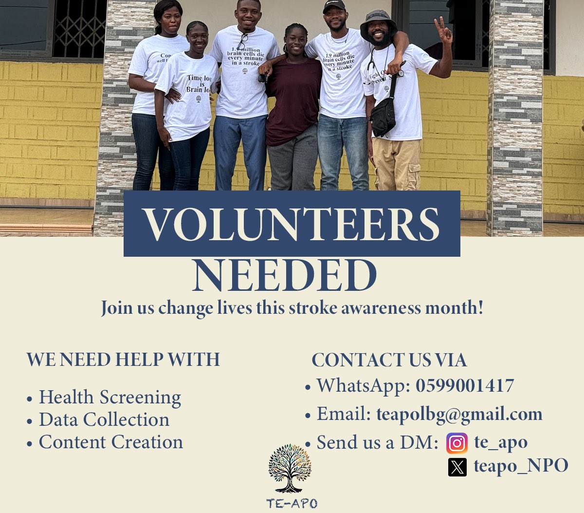 Join the movement! Te-Apo is seeking passionate volunteers to join in our Stroke Awareness Month Campaign. 

Follow the link below to sign up now: 
docs.google.com/forms/d/e/1FAI…

#StrokeAwareness #VolunteerOpportunity #NSAM