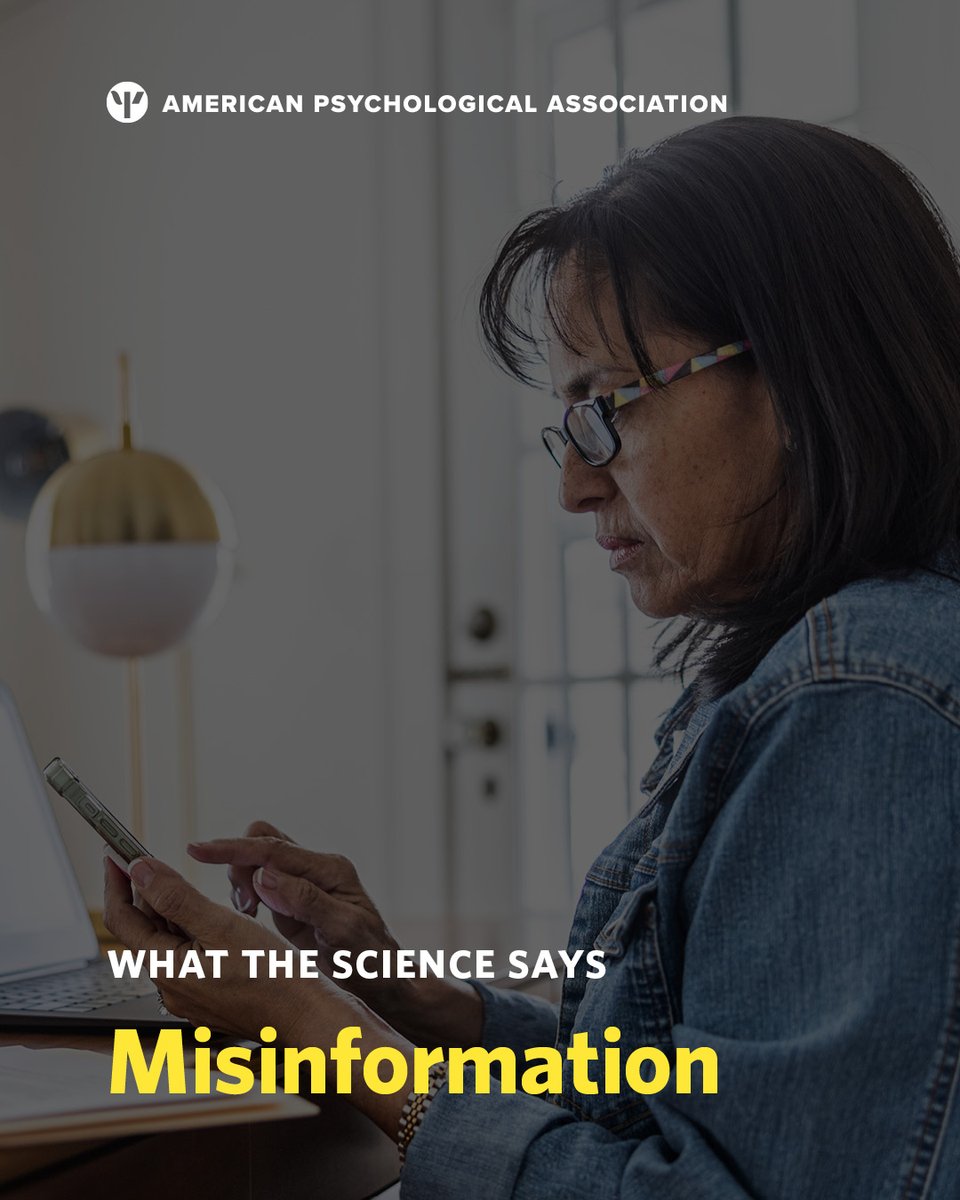 APA's tweet photo. Psychologists are working to understand the effects of #misinformation and how it spreads, but more research is needed. 

See our response to recent NSF funding cuts for this work: https://t.co/DcfaeIWuLD https://t.co/jrQ05LWEZx