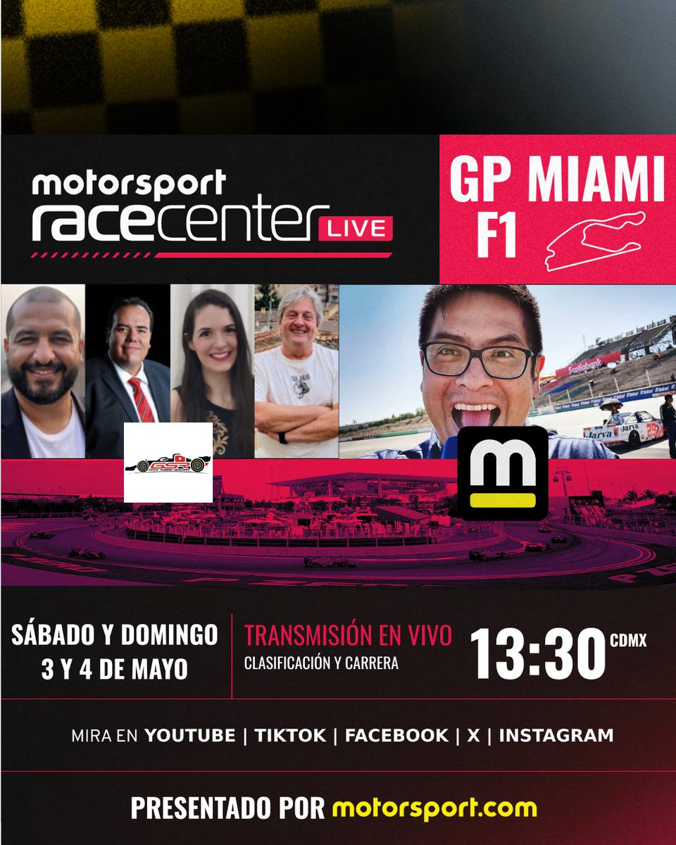 ¡Esta es nuestra mega alineación para el estreno del Race Center Live en español! 🔥💫

Acompáñanos a disfrutar del #GPMiami este fin de semana en vivo, con comentarios, encuestas y premios 🏆

Únete al Discord oficial de Motorsport ➡ discord.gg/motorsport 🎮

🔴 Las