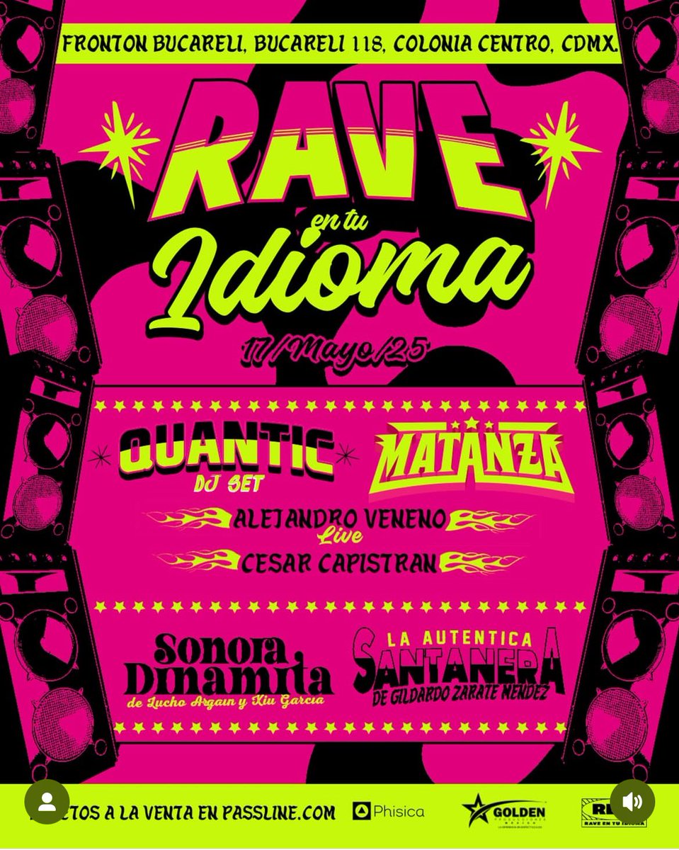 ¡DJs raveros! Rave En Tu Idioma está buscando a un DJ que toque en su próxima fiesta este 17 de mayo en el Frontón Bucareli, CDMX. Vuélvete parte de una noche llena de cumbia, jazz, salsa y electrónica en una experiencia multicultural única. ¡Participa gratis! <a href="/Phisica_Music/">Phisica</a>
