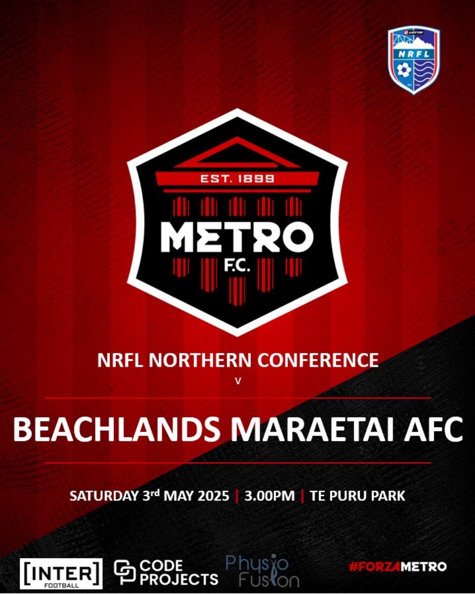 This weekends round of the <a href="/LOTTONRFL/">LOTTO NRFL</a> takes us to <a href="/BMAFC/">BMAFC</a> on Saturday at Te Puru Park, Kick Off at 3pm!
#ForzaMetro⚽️🔴⚫️