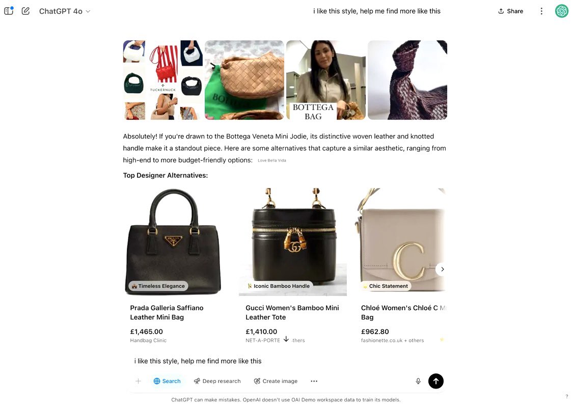 Eveline Ruehlin (@enilev) on Twitter photo ๐๏ธ #ChatGPT launches new #shopping features
By <a href="/Lucy_Maguire_/">Lucy Maguire</a>
<a href="/voguebusiness/">Vogue Business</a>
#AI #GenAI #Retail #ONLINE #FashionTech #OpenAI
๐voguebusiness.com/story/technoloโฆ
<a href="/Khulood_Almani/">Dr. Khulood Almani | ุฏ.ุฎููุฏ ุงูู
ุงูุน</a> <a href="/CurieuxExplorer/">Dev Khanna</a> <a href="/mvollmer1/">Dr. Marcell Vollmer ๐บ๐ฆ #StaySafe #CES2025</a> <a href="/BetaMoroney/">Tony Moroney</a> <a href="/Shi4Tech/">๐ #TechForGood ๐</a> <a href="/jblefevre60/">Jean-Baptiste Lefevre</a> <a href="/anand_narang/">Anand Narang</a> <a href="/HaroldSinnott/">Harold Sinnott ๐ฒ</a> <a href="/EvanKirstel/">Evan Kirstel #B2B #TechFluencer</a> ๐๏ธ #ChatGPT launches new #shopping features
By <a href="/Lucy_Maguire_/">Lucy Maguire</a>
<a href="/voguebusiness/">Vogue Business</a>
#AI #GenAI #Retail #ONLINE #FashionTech #OpenAI
๐voguebusiness.com/story/technoloโฆ
<a href="/Khulood_Almani/">Dr. Khulood Almani | ุฏ.ุฎููุฏ ุงูู
ุงูุน</a> <a href="/CurieuxExplorer/">Dev Khanna</a> <a href="/mvollmer1/">Dr. Marcell Vollmer ๐บ๐ฆ #StaySafe #CES2025</a> <a href="/BetaMoroney/">Tony Moroney</a> <a href="/Shi4Tech/">๐ #TechForGood ๐</a> <a href="/jblefevre60/">Jean-Baptiste Lefevre</a> <a href="/anand_narang/">Anand Narang</a> <a href="/HaroldSinnott/">Harold Sinnott ๐ฒ</a> <a href="/EvanKirstel/">Evan Kirstel #B2B #TechFluencer</a>