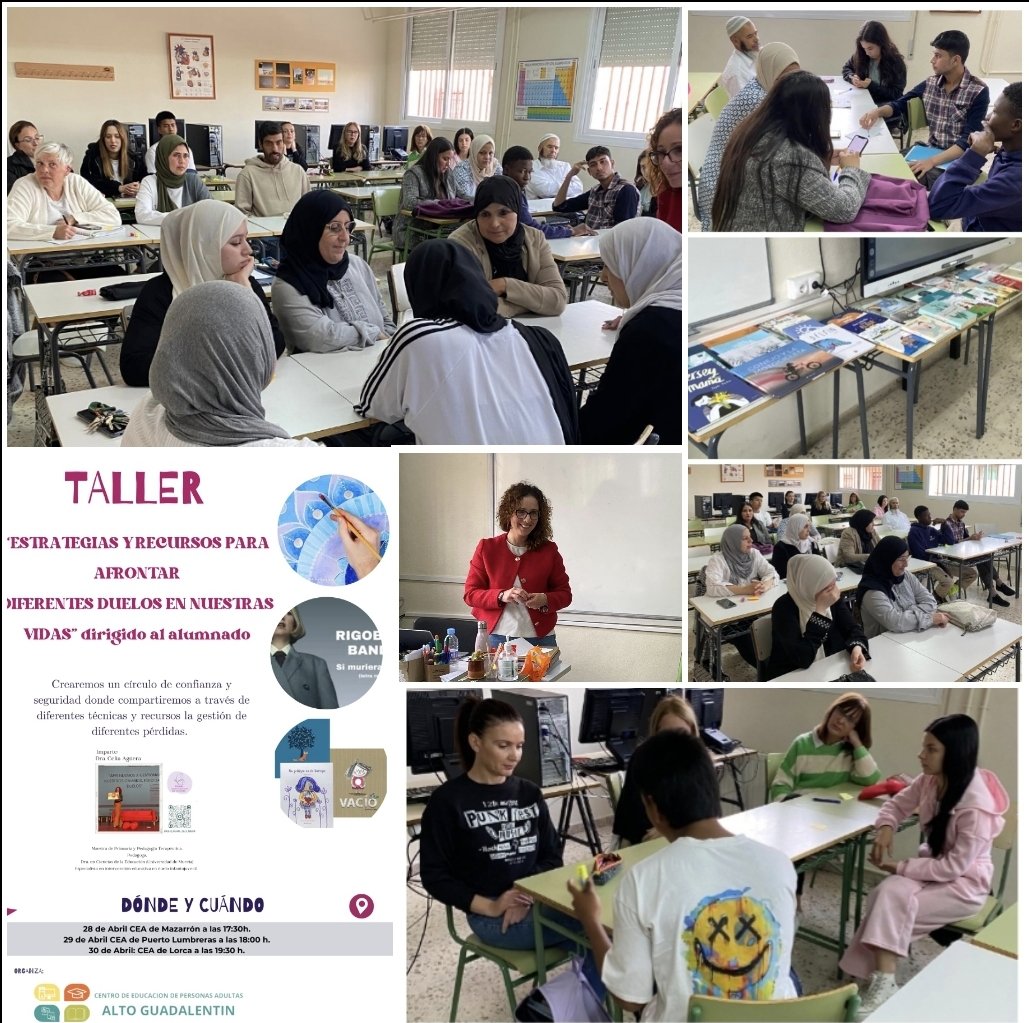 Esta tarde,  en el <a href="/AltoGuadalentin/">C.E.A. Alto Guadalentín centro Erasmus+</a>, en nuestra sede de Puerto Lumbreras hemos tenido el taller de "Estrategias y recursos para afrontar diferentes duelos en nuestras vidas" dirigido al alumnado.
Impartido por la Dra. Celia Agüera.
Gracias por la  sesión que hemos tenido.👏🏽👏🏽👍🏽
