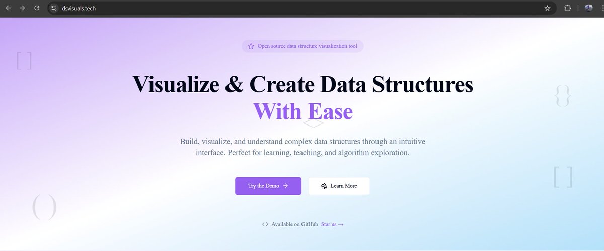 _iomji's tweet photo. Just Launched: DS Visuals – A Visual Learning Tool for DSA Enthusiasts!
🌐 https://t.co/pXY501xZ6o
👨‍💻 I built DS Visuals to make your DSA journey smoother through interactive visualizations!
#DSA #DataStructures #Algorithms #OpenSource #ReactJS #TechForGood #Coding https://t.co/PWK3gwookE