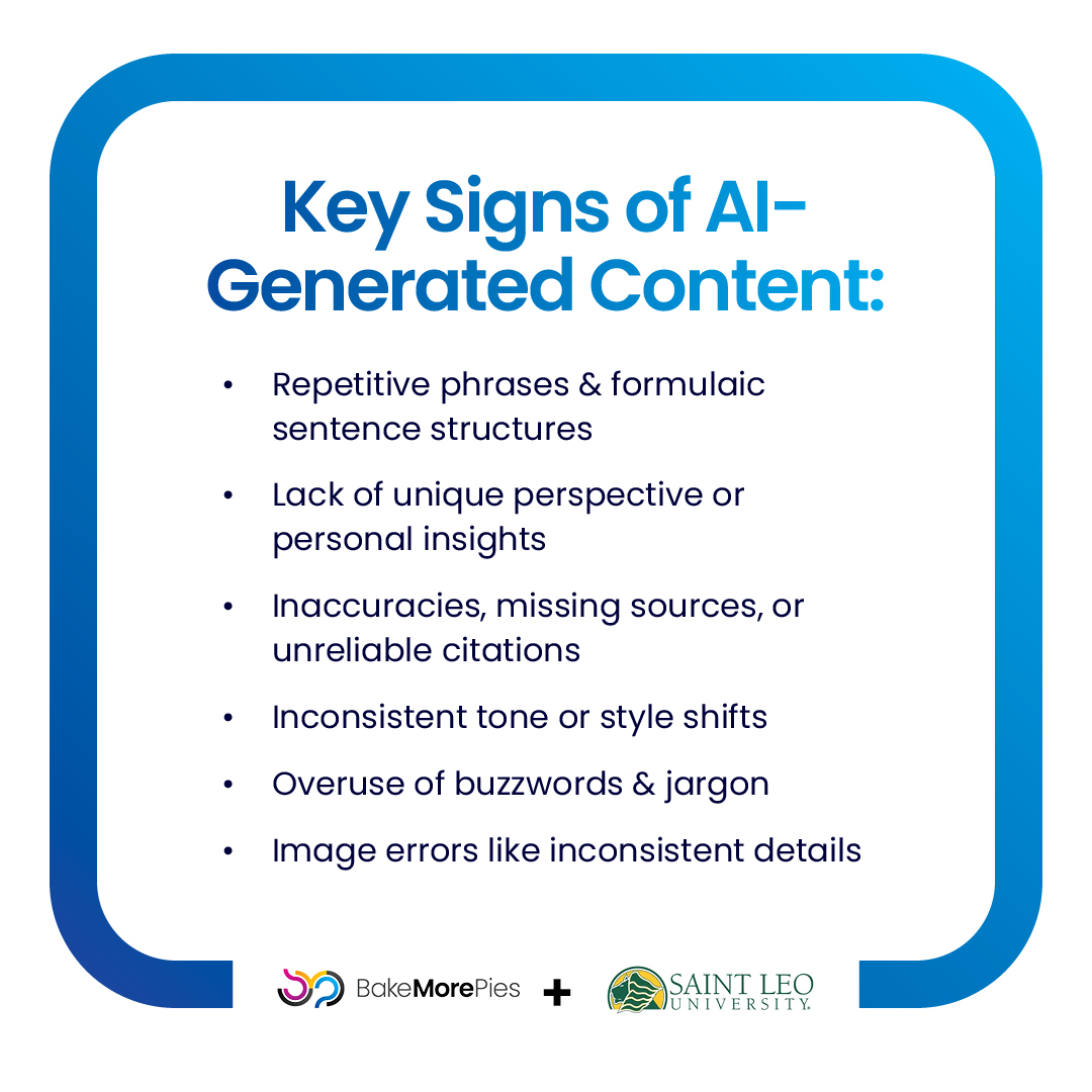AI content is getting harder to spot. Watch for repetitive phrases, formulaic structures, errors, &amp; missing sources. Master AI in our course—enroll today!  zurl.co/Gp02S