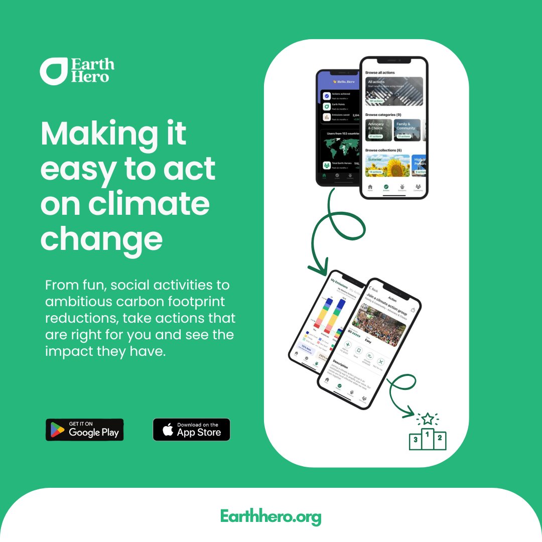 Discover the power of the Earth Hero app — your companion for meaningful climate action.  

Download the app today to start making simple, impactful changes in your daily life.

Every step matters. Start now and be part of the solution.  

#ClimateAction #EarthHero
