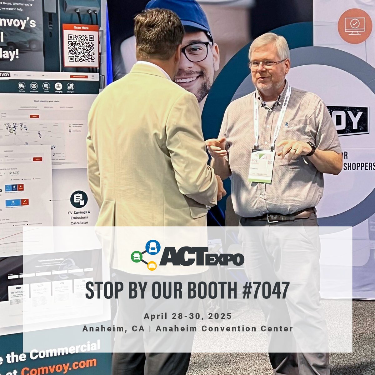 comvoy_com's tweet photo. We’re live at ACT Expo 2025! 🚛
Stop by Booth #7047 to connect with the Comvoy team and explore our latest tools to support your commercial EV journey.

Want to make the most of your visit?
📅 Schedule a time to chat with us: https://t.co/2QinaAEww3

#ACTExpo #Comvoy https://t.co/41S54igvVv