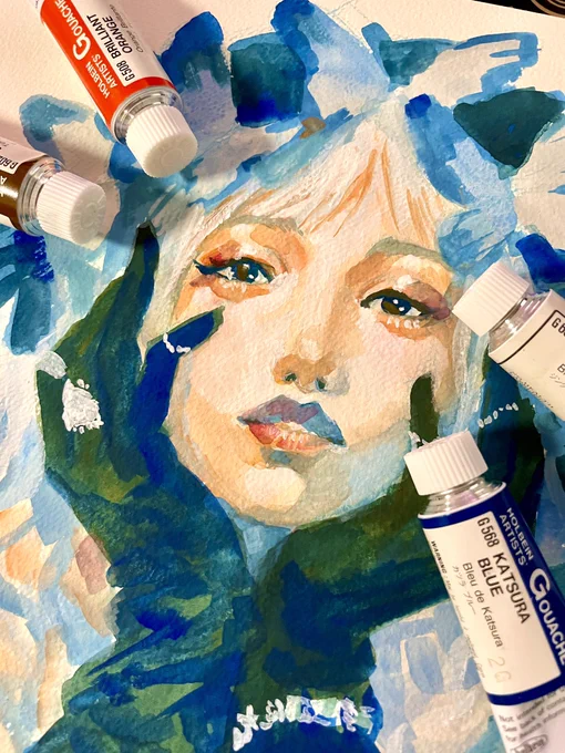 25年以上前の賞で頂いたガッシュを使用して、写真模写気味の練習絵 #StudyArt 