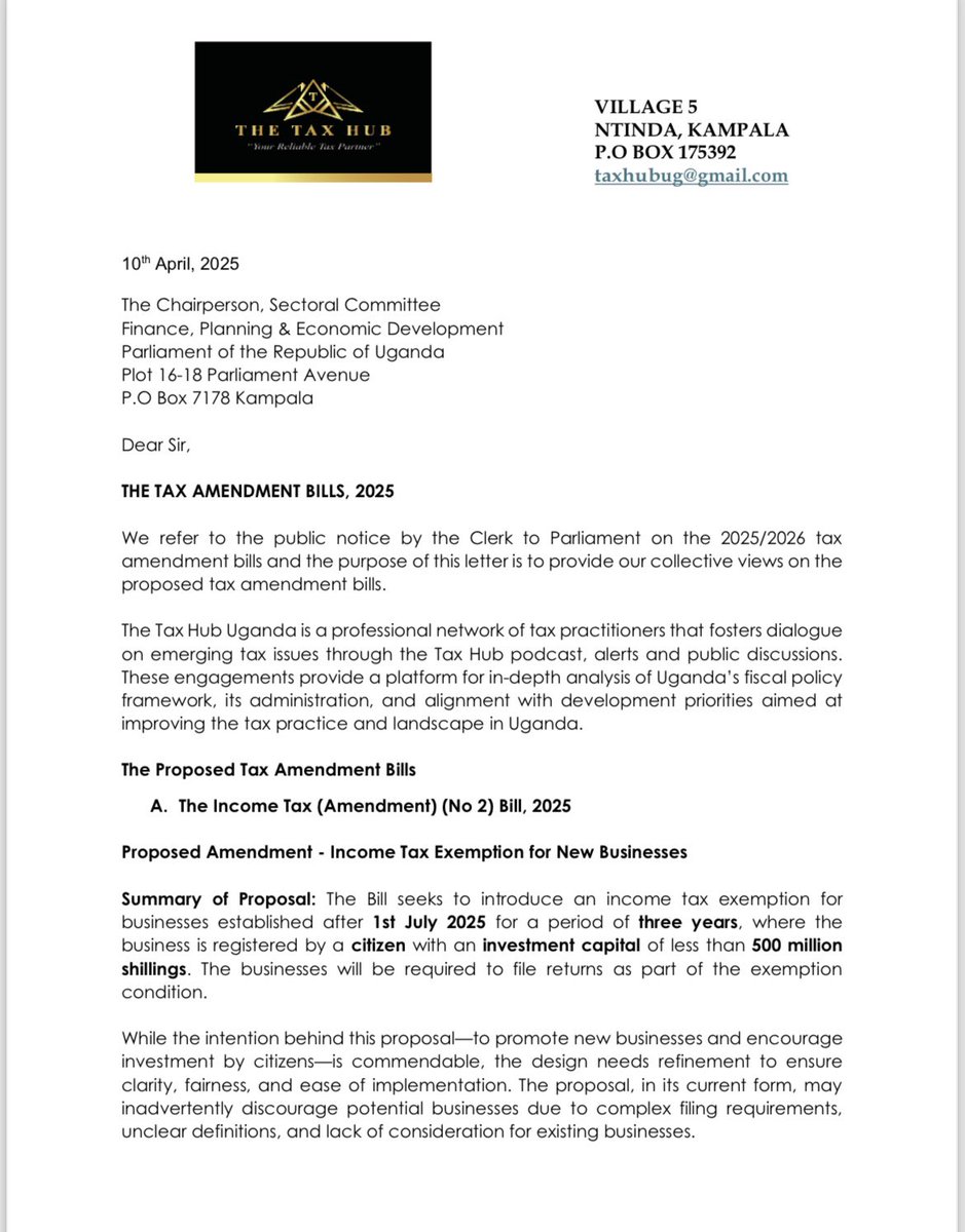 📝 Tax Policy Engagements📌

📍We strive to contribute to the tax space and creating impact around tax policy &amp; reform is one of fundamental goals.

📍Earlier this month, we generated a tax policy paper to the Finance Committee of <a href="/Parliament_Ug/">Parliament of Uganda</a> regarding the 2025 Tax bills.