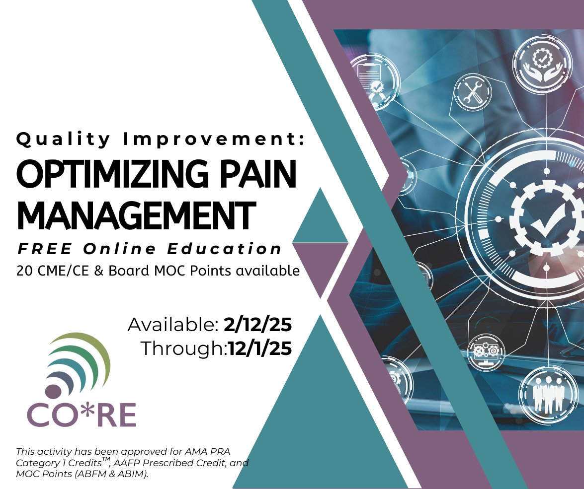 Know a colleague working to improve pain management in primary care?
Share this post about free QI.
📚 Support safer, smarter prescribing
🎓 Earn 20 CME/CE + MOC points
ipma.smapply.io/prog/pain_mana…

#ProfessionalDevelopment #PhysicianEducation #QI #CME #PainManagement #CoreREMS