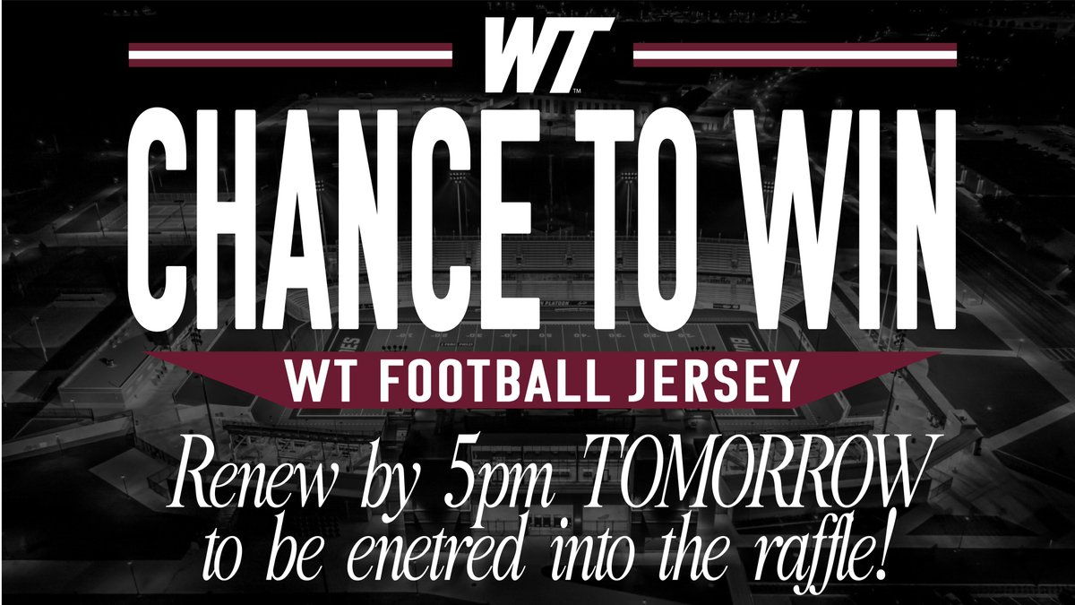 Attention 2024 Season Ticket Holders!

If you have not renewed your tickets for the 2025 season, now is the time! Anyone who renews now through 5pm tomorrow will be entered into a raffle for a chance to win an official WT football jersey!

Renew here bit.ly/WTrenewals