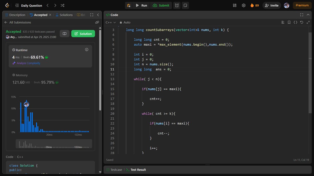 Leetcode POTD - Count Subarrays Where Max Element Appears at Least K Times 

Again typical Sliding Window Question 😴