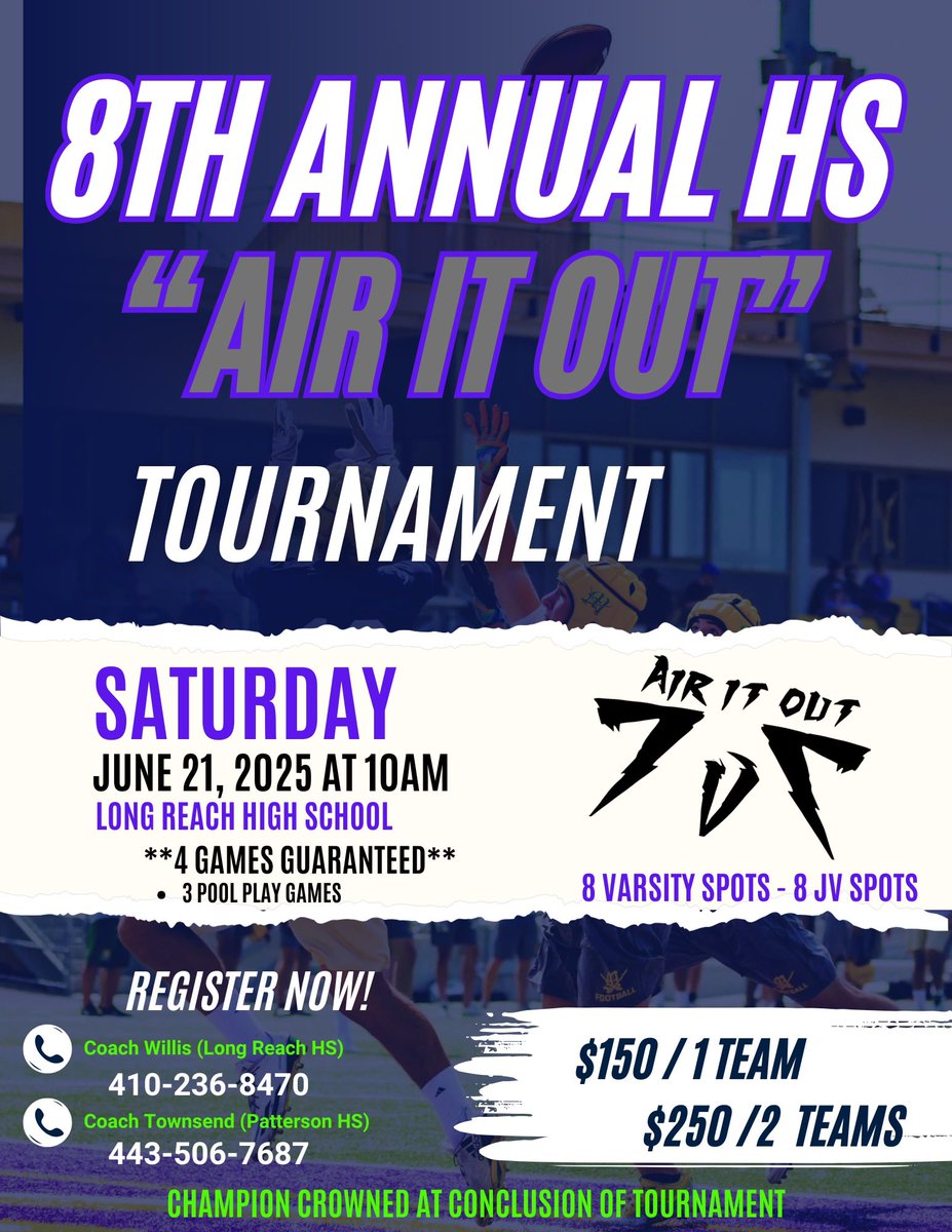 &lt;&lt;Spots still available&gt;&gt;
2 - Varsity Teams
4 - JV Squads