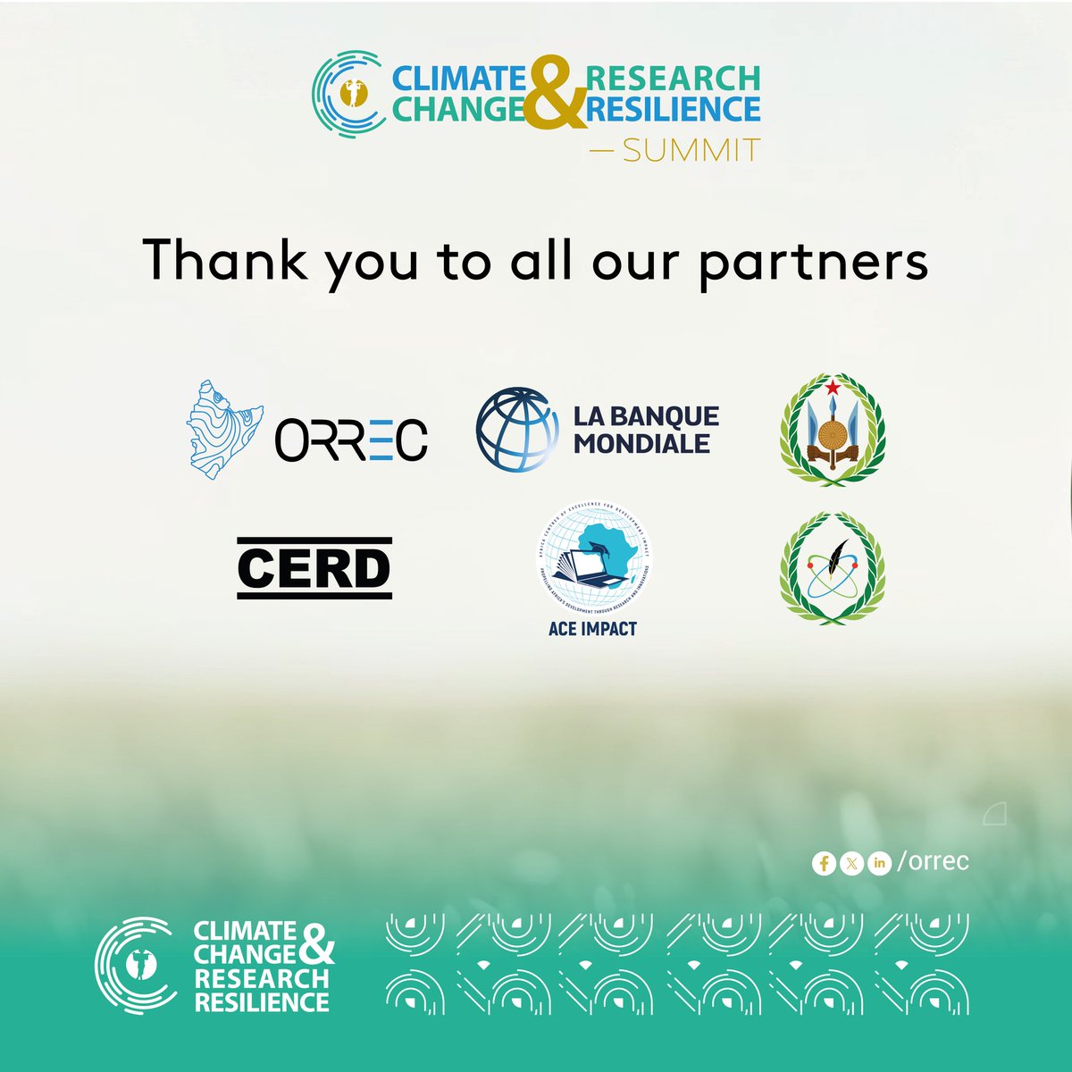 We sincerely thank all our partners for their essential support during the second edition of the Conference on Climate Change, Research, and Resilience (2CR2).

Your collaboration and trust made it possible to unite committed actors and drive collective action for climate