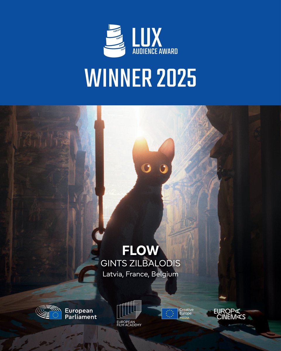 FLOW is the winner of the 2025 LUX Audience Award of the European Parliament🇪🇺🎬

Congratulations to <a href="/gintszilbalodis/">Gints Zilbalodis</a> and all the nominees 👏