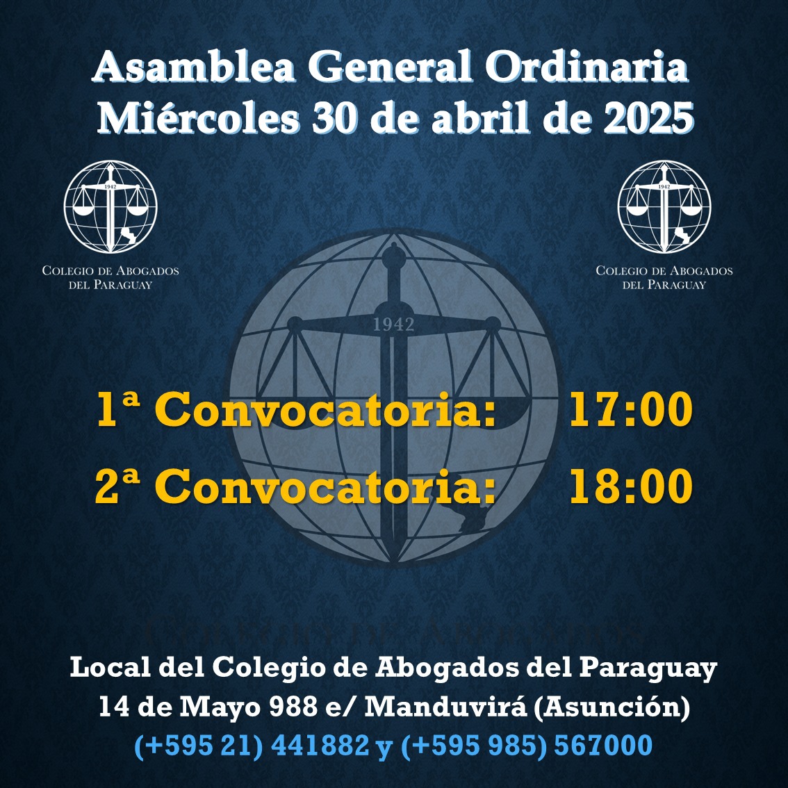 CAP_py's tweet image. Les recordamos que este miércoles 30 de abril celebraremos la Asamblea General Ordinaria. ¡Les esperamos!