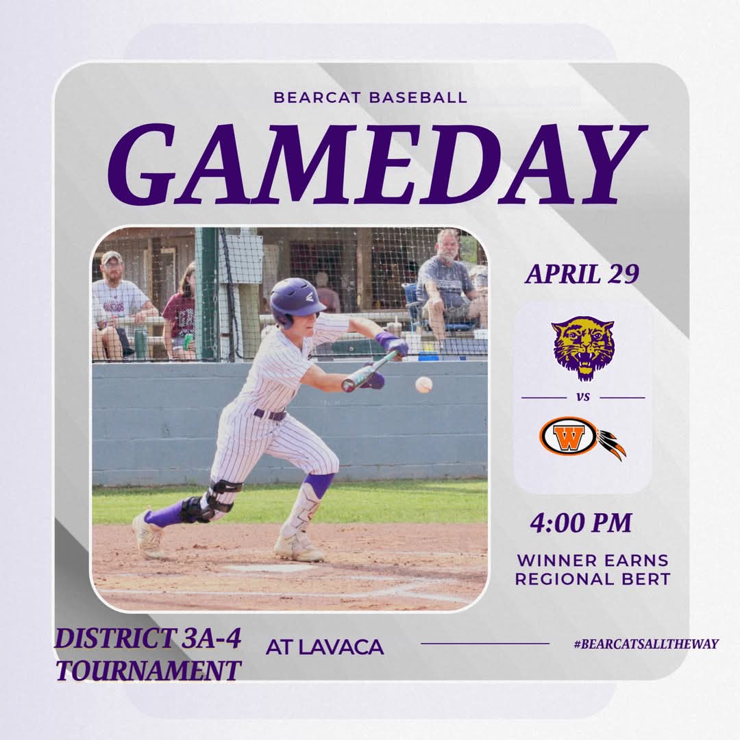 Its win or go home! The District Tournament kicks off today in Lavaca. Booneville will take on Lamar for a chance to head to Regionals next week. 4:00 first pitch, we need all the support we can get!
#bearcatsalltheway 
#BestIsTheStandard