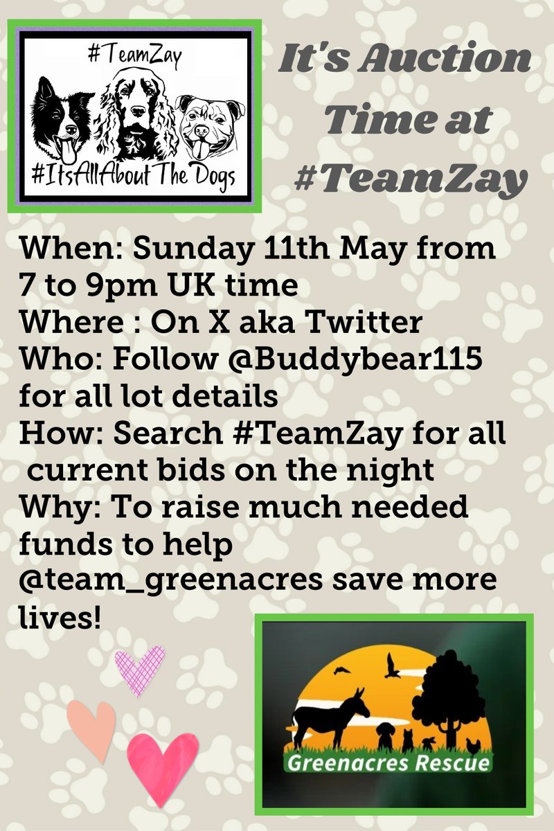Did we mention we are the named rescue for the #TeamZay May #auction 🤔

It will raise some much needed funds for the animals &amp; our ever increasing Vet bills

Here's when it's all happening &amp; how to place a bid👇

Please join us on:

🗓 Sunday, 11th May
🕖 7pm to 9pm UK 🇬🇧

Lots