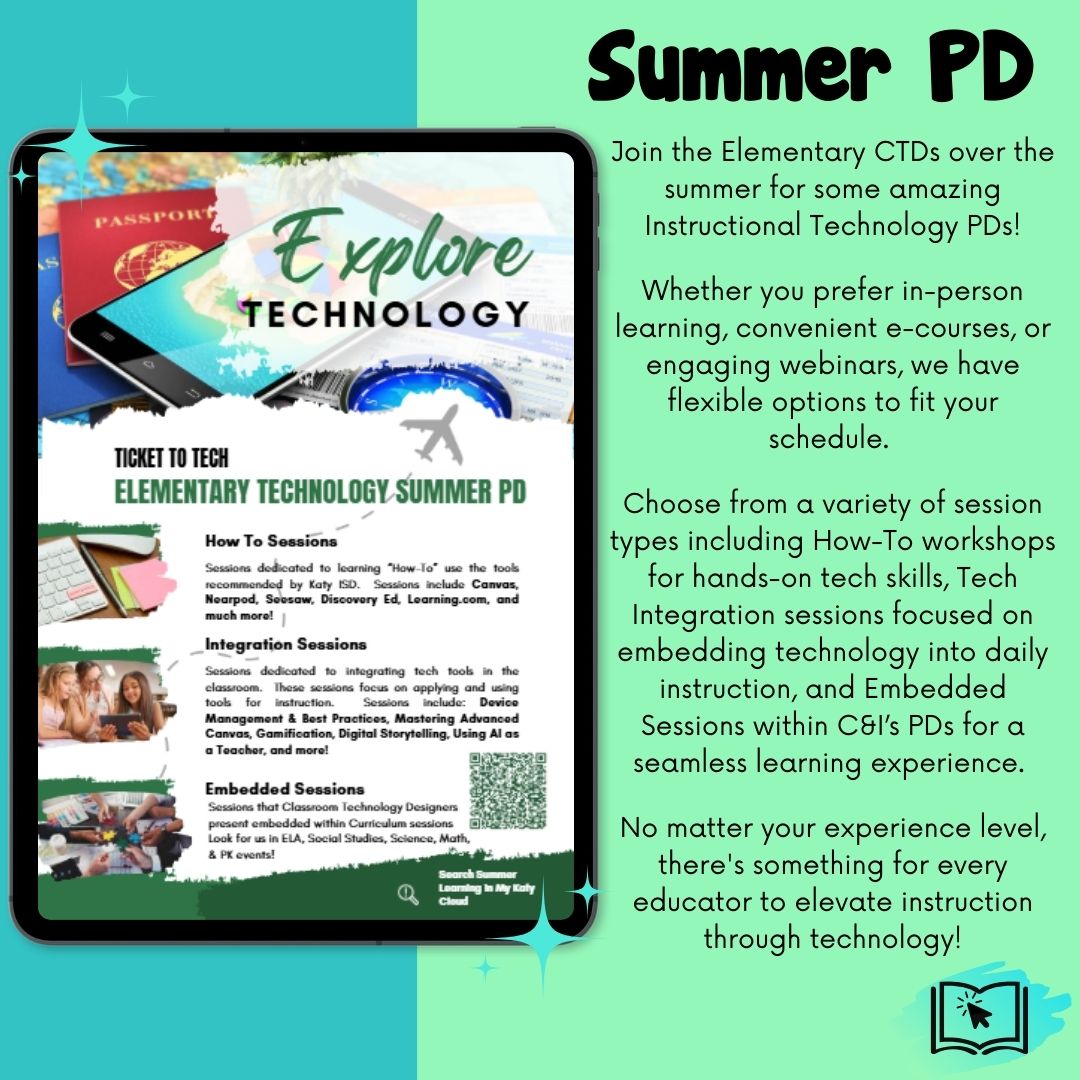#TechTipTuesday: Teachers can now enroll in our Instructional Technology Summer PD sessions! Choose from a variety of In-Person, eCourse, and Webinar trainings to grow in your technology skills with 
⭐How-To Sessions
⭐Integration Sessions
⭐Embedded Sessions
#KISDelemtech