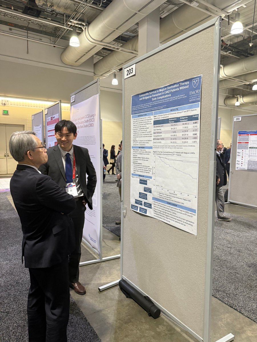 Joshua Chan, MD (@joshuachanmd) on Twitter photo Triple duty from <a href="/ChrisL_He/">Chris He</a> repping the lab at #ISHLT2025
1️⃣ Uncomplicated HM3 long-term outcomes as good as OHT
2️⃣ EVLP enables use of higher-risk lungs with comparable survival
3️⃣ Impella support up to 93 days shown to be safe
<a href="/EmoryCTSurgery/">Emory Division of Cardiothoracic Surgery</a> <a href="/EmoryLungtxp/">Emory Lung 🫁 Transplant</a>: Triple duty from <a href="/ChrisL_He/">Chris He</a> repping the lab at #ISHLT2025
1️⃣ Uncomplicated HM3 long-term outcomes as good as OHT
2️⃣ EVLP enables use of higher-risk lungs with comparable survival
3️⃣ Impella support up to 93 days shown to be safe
<a href="/EmoryCTSurgery/">Emory Division of Cardiothoracic Surgery</a> <a href="/EmoryLungtxp/">Emory Lung 🫁 Transplant</a>: