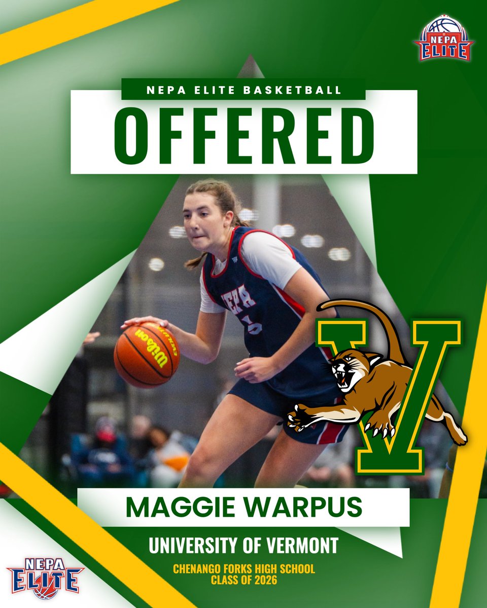 NEPA Elite Basketball (@nepa_elite) on Twitter photo 🚨 Congratulations to our own <a href="/WarpusMaggie/">Maggie Warpus</a> ‘26 on receiving an offer from NCAA Division I University of Vermont!‼️👏
Warpus plays for 17U HGSL Clark, fresh off a huge weekend at LIVE! at the Nook, where she helped her squad go undefeated at 4-0.
#BeELITE 🚨 Congratulations to our own <a href="/WarpusMaggie/">Maggie Warpus</a> ‘26 on receiving an offer from NCAA Division I University of Vermont!‼️👏
Warpus plays for 17U HGSL Clark, fresh off a huge weekend at LIVE! at the Nook, where she helped her squad go undefeated at 4-0.
#BeELITE