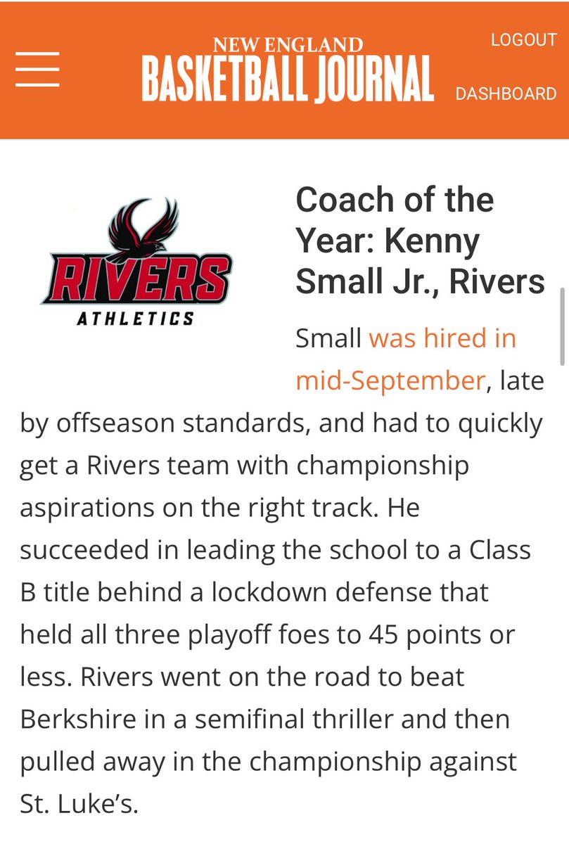 Kenny Small Jr. (@theyoungcoachk) on Twitter photo I’m honored! It may sound corny and redundant but I couldn’t have done it without the best group and the best team! Thank you <a href="/nehoopjournal/">New England Basketball Journal</a> WINGS UP <a href="/RiversAthletics/">Rivers Athletics</a> I’m honored! It may sound corny and redundant but I couldn’t have done it without the best group and the best team! Thank you <a href="/nehoopjournal/">New England Basketball Journal</a> WINGS UP <a href="/RiversAthletics/">Rivers Athletics</a>