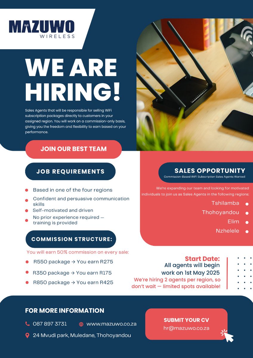 We're Hiring!🔌

#wearehiring #jobopportunity #Elim #tshilambajobs #Nzhelelejobs #thohoyandou #thohoyandouJobs 🔌