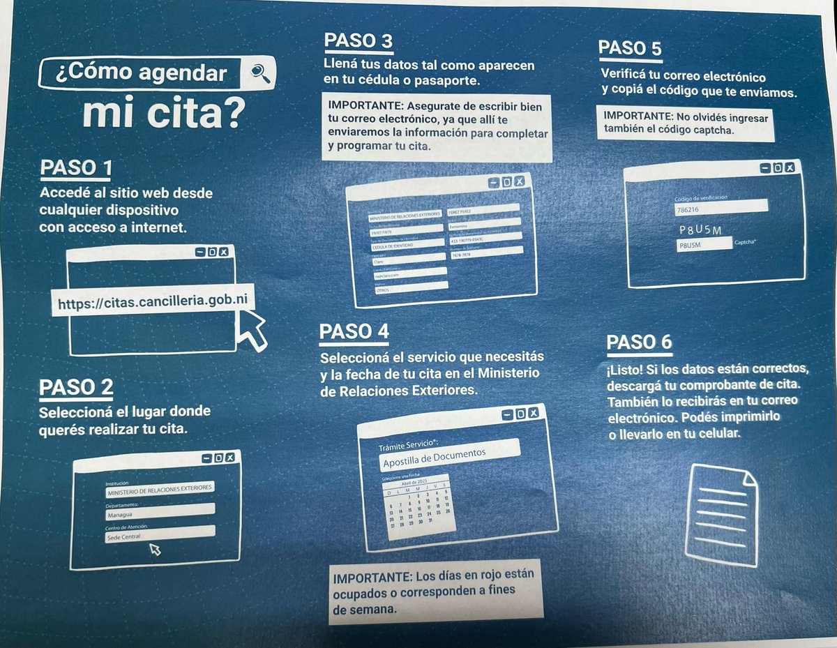 Excelente Martes Compañer@s!  les comparto el paso a paso  para hacer efectiva su cita en lìnea, del tràmite de Apostilla en el MINREX #Nicaragua