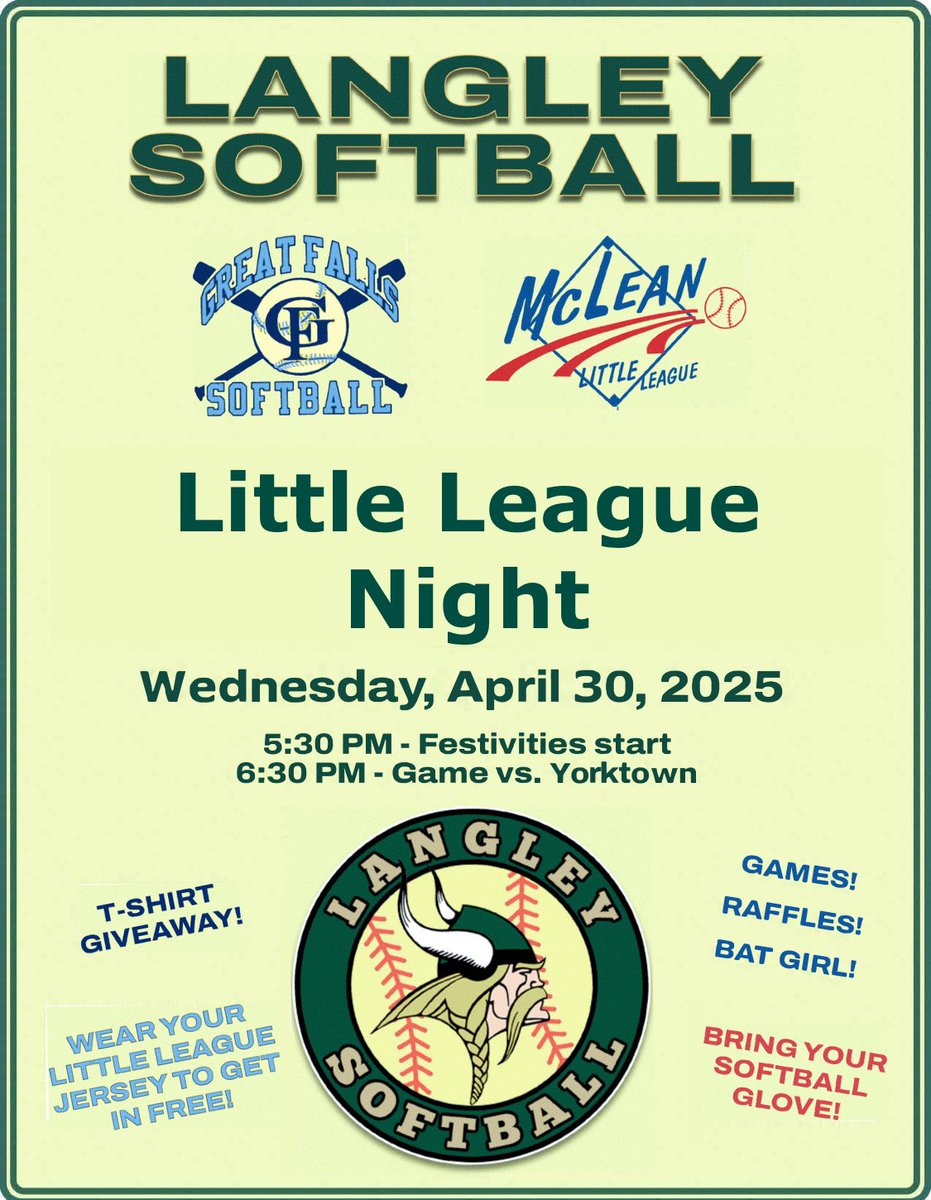 Coach Sharkey (@langleysoftball) on Twitter photo Youth Night on Wednesday. A great event. Wear the jersey for free admission <a href="/langleysports/">langleysports</a> <a href="/SaxonSportsMed/">Langley Athletic Training</a> <a href="/GFSoftball/">Great Falls Softball</a> <a href="/MLLUpdates/">McLean Little League</a> Youth Night on Wednesday. A great event. Wear the jersey for free admission <a href="/langleysports/">langleysports</a> <a href="/SaxonSportsMed/">Langley Athletic Training</a> <a href="/GFSoftball/">Great Falls Softball</a> <a href="/MLLUpdates/">McLean Little League</a>