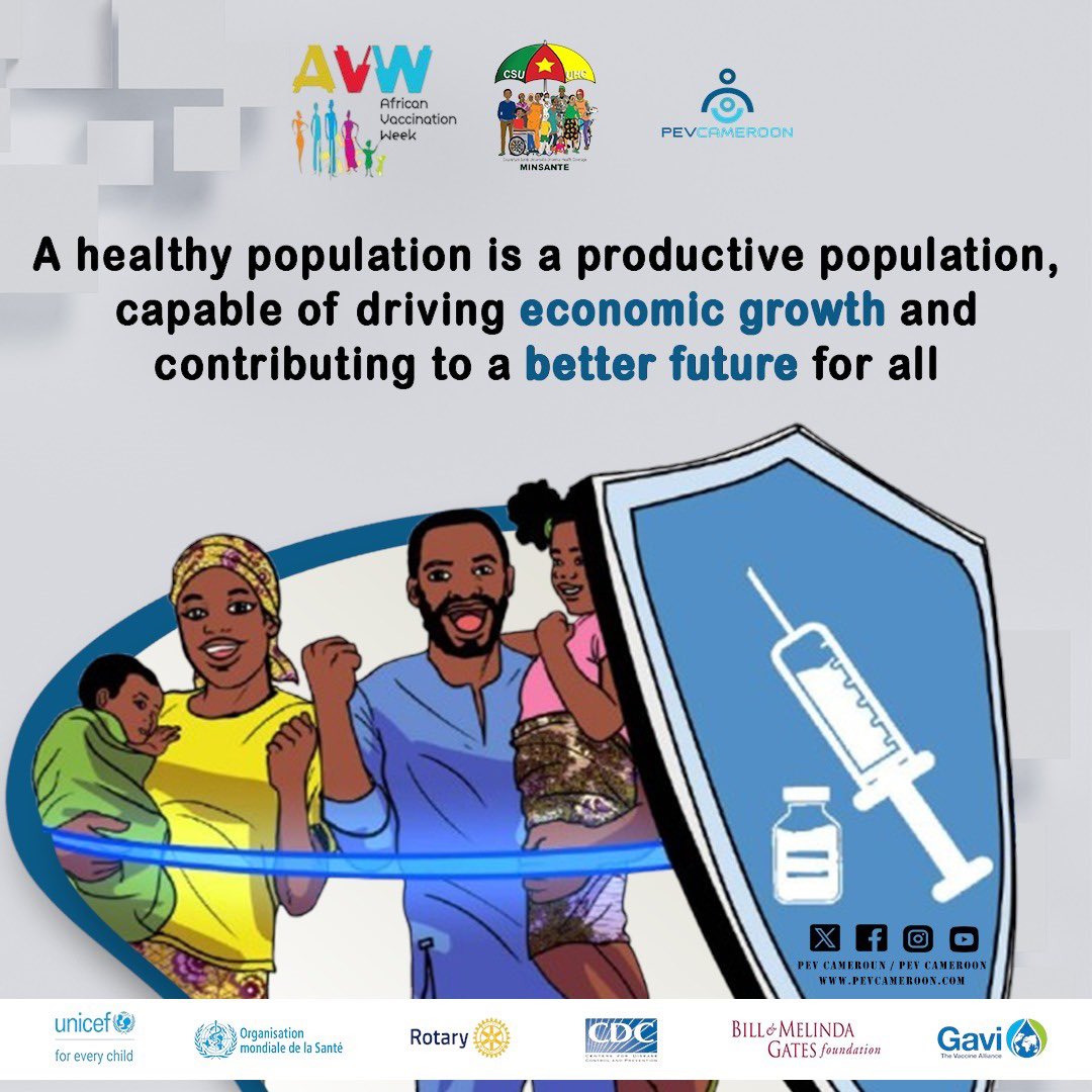 Fawoh Nancy (@fawohn) on Twitter photo #AfricanVaccinationWeek2025
A healthy population drives economic growth.
Vaccines protect lives, families, and futures. Join the movement from April 23-30 to work towards making "Immunization for All" a reality across Africa.
#SAVCmr25
#SAV2025
#PEVCameroon
<a href="/pevcameroun/">PEV CAMEROUN</a> #AfricanVaccinationWeek2025
A healthy population drives economic growth.
Vaccines protect lives, families, and futures. Join the movement from April 23-30 to work towards making "Immunization for All" a reality across Africa.
#SAVCmr25
#SAV2025
#PEVCameroon
<a href="/pevcameroun/">PEV CAMEROUN</a>