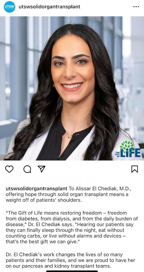Alissar El Chediak (@alissar_chediak) on Twitter photo The gift of life is restoring freedom from diabetes and kidney failure with a pancreas and a kidney transplant.
#ShareWhatMatters <a href="/ThePower2Save/">Power2Save: One Transplant for Life</a> <a href="/AST_KPCOP/">Kidney Pancreas Community of Practice - AST</a> <a href="/UTSWNephrology/">UTSW Nephrology</a> <a href="/UTSWMedCenter/">UT Southwestern Medical Center</a> #giftoflife The gift of life is restoring freedom from diabetes and kidney failure with a pancreas and a kidney transplant.
#ShareWhatMatters <a href="/ThePower2Save/">Power2Save: One Transplant for Life</a> <a href="/AST_KPCOP/">Kidney Pancreas Community of Practice - AST</a> <a href="/UTSWNephrology/">UTSW Nephrology</a> <a href="/UTSWMedCenter/">UT Southwestern Medical Center</a> #giftoflife