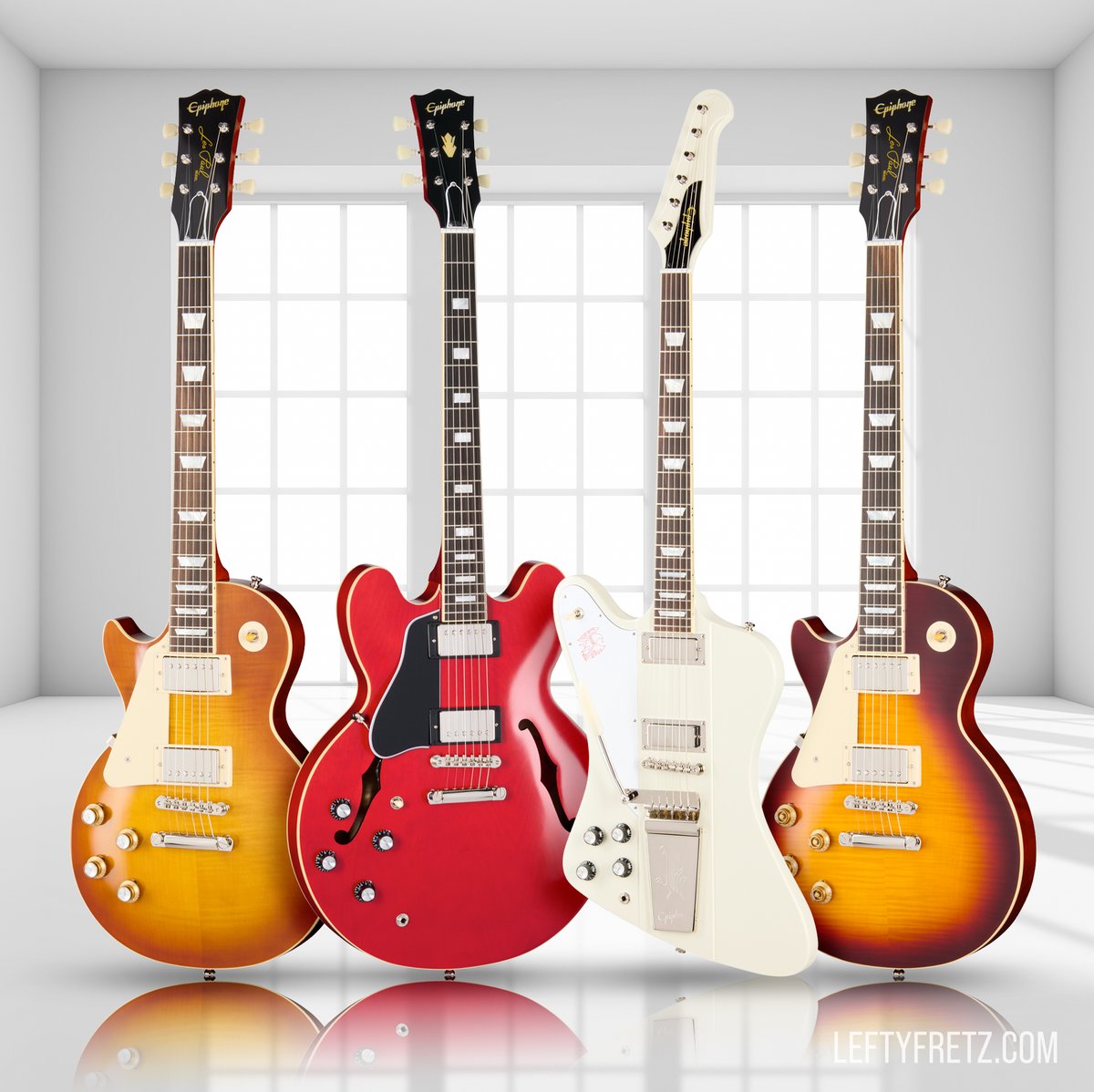 Epiphone has unveiled a raft of new Inspired By Gibson Custom models, and they've included a few fresh lefties! Head over to leftyfretz.com/epiphone-inspi… now to find out more. Which of these four would YOU pick?
