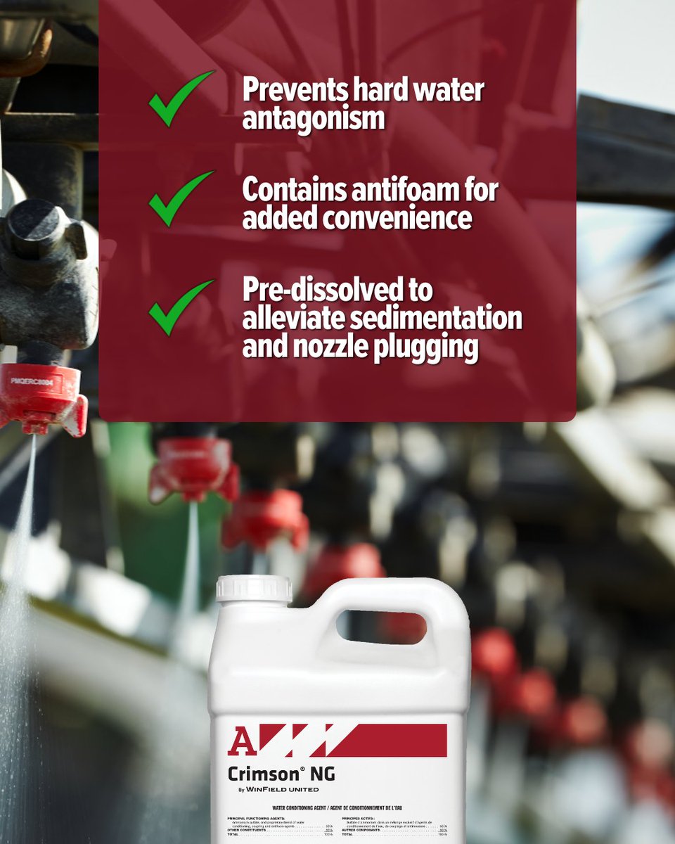 Hard water and cations like sodium mess with your herbicides before they even hit the field. Crimson NG® fights back—binding to dissolved cations and making sure your spray does what it was meant to do. Plus, it’s available in bulk!

#crimson #waterconditioning #manitobaag