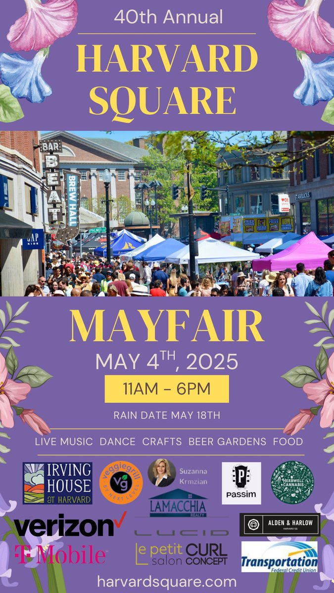 Celebrate 40 years of Harvard Square's MayFair this Sun, 5/4, 11am - 6pm!   Experience food inspired by cultures from all over the world, unique one-of-a-kind gifts &amp; crafts, al fresco gardens, music, entertainment &amp; dance! 
harvardsquare.com/40th-annual-ha…
