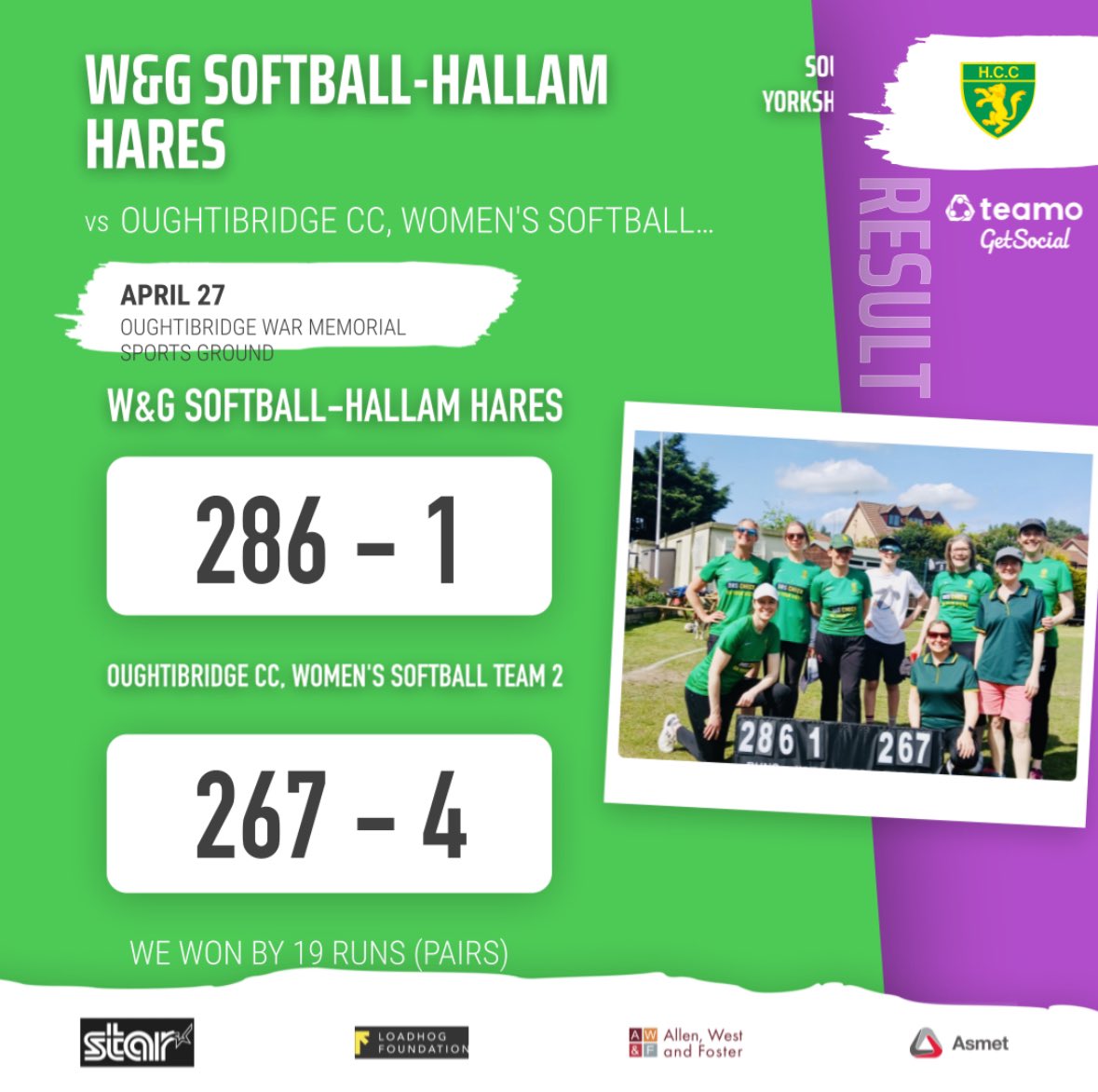 One of our Womens and Girls teams, Hallam Hares, are off to a great start, winning their first match of the season against Oughtibridge. 

Let’s hope it’s the first of many! Well done, girls!

#greenandgold 💚💛